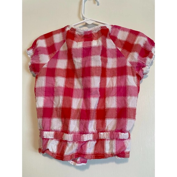 L.O.G.G by H & M short sleeve top. Red & pink checkered. Size 3-4. - Picture 2 of 6